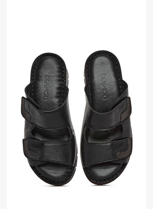 Derimod Derimod Kadın Siyah Çift Bantlı Deri Comfort Terlik 25SFD320918 Boyner'de! Siyah - 8. görsel