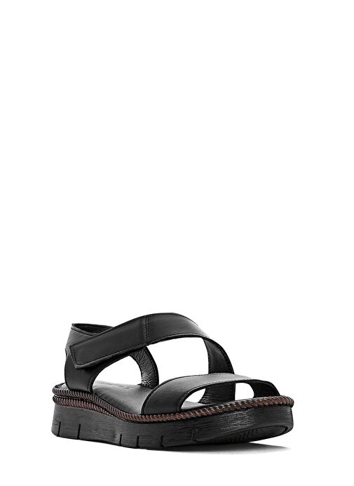 Kadın Siyah Bantlı Deri Comfort Sandalet 25SFD321218 - Görsel 7