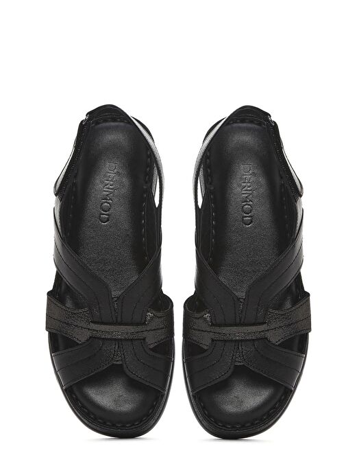 Kadın Siyah Kalın Tabanlı Deri Comfort Sandalet 25SFD321314 - Görsel 8