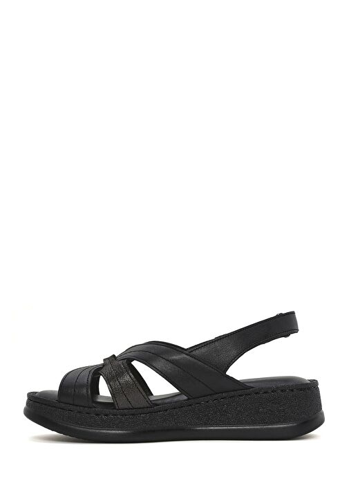 Kadın Siyah Kalın Tabanlı Deri Comfort Sandalet 25SFD321314 - Görsel 3