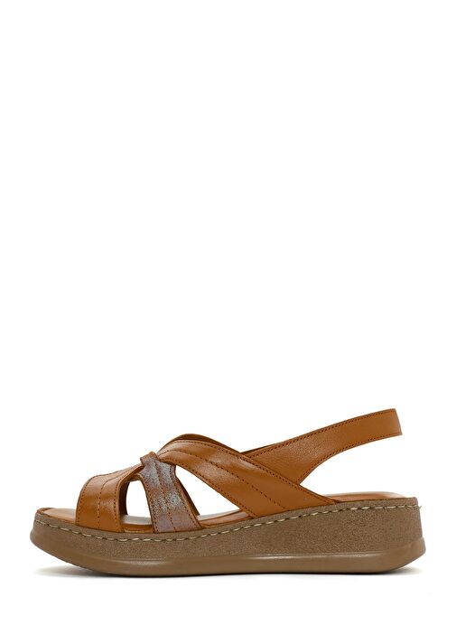 Kadın Taba Kalın Tabanlı Deri Comfort Sandalet 25SFD321314 - Görsel 3