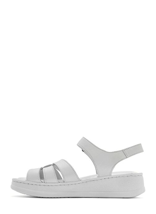 Kadın Beyaz Bantlı Kalın Tabanlı Deri Comfort Sandalet 25SFD321418 - Görsel 3
