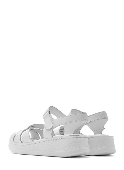 Kadın Beyaz Bantlı Kalın Tabanlı Deri Comfort Sandalet 25SFD321418 - Görsel 6