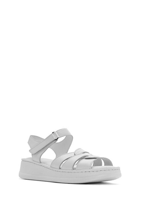 Kadın Beyaz Bantlı Kalın Tabanlı Deri Comfort Sandalet 25SFD321418 - Görsel 7