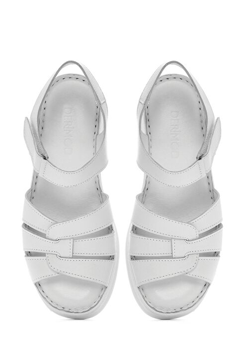 Kadın Beyaz Bantlı Kalın Tabanlı Deri Comfort Sandalet 25SFD321418 - Görsel 8