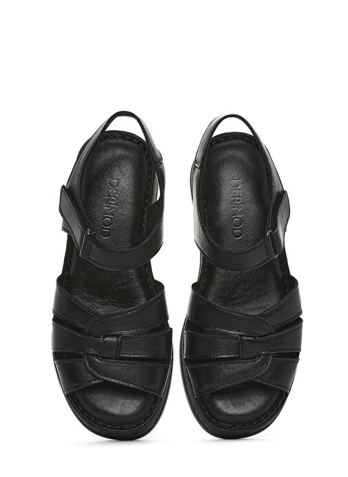 Kadın Siyah Bantlı Kalın Tabanlı Deri Comfort Sandalet 25SFD321418 - Görsel 8