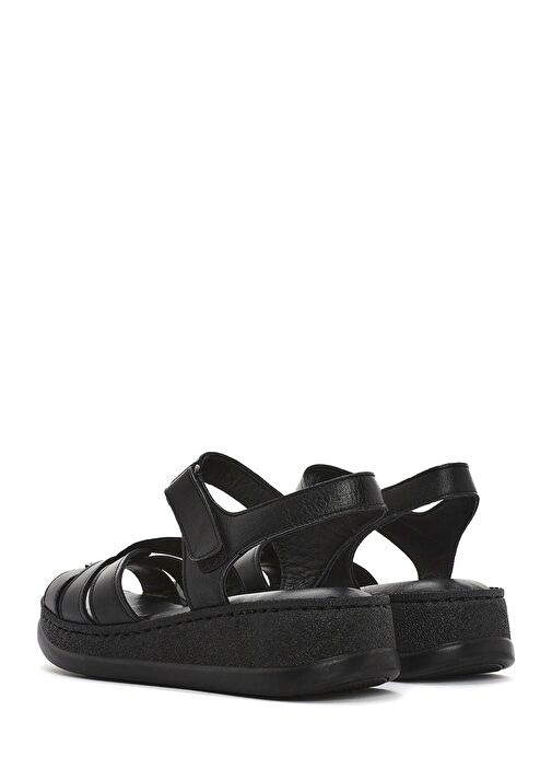 Kadın Siyah Bantlı Kalın Tabanlı Deri Comfort Sandalet 25SFD321418 - Görsel 6