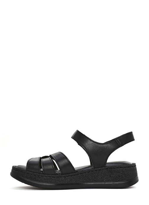Kadın Siyah Bantlı Kalın Tabanlı Deri Comfort Sandalet 25SFD321418 - Görsel 3