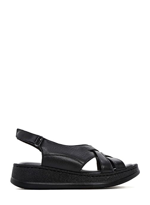 Kadın Siyah Kalın Tabanlı Deri Comfort Sandalet 25SFD321518 - Görsel 2