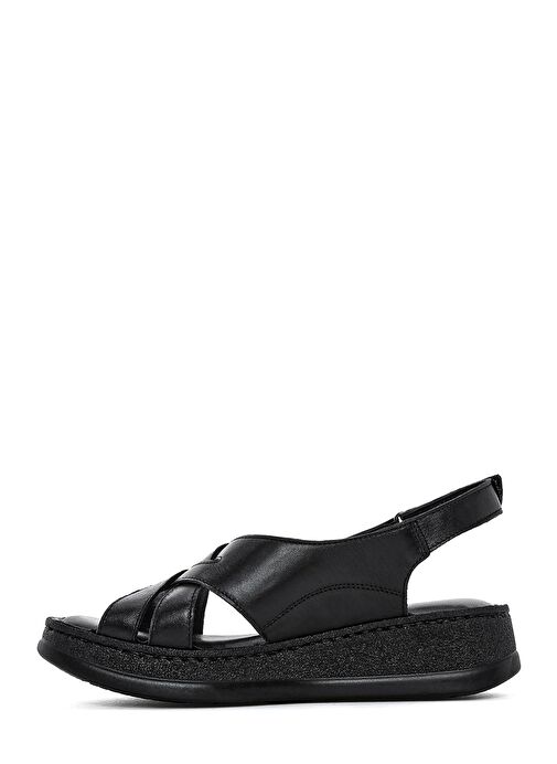 Kadın Siyah Kalın Tabanlı Deri Comfort Sandalet 25SFD321518 - Görsel 3