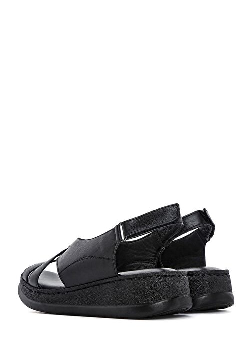 Kadın Siyah Kalın Tabanlı Deri Comfort Sandalet 25SFD321518 - Görsel 6