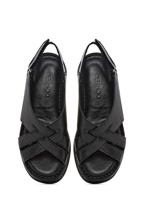 Kadın Siyah Kalın Tabanlı Deri Comfort Sandalet 25SFD321518 - Görsel 8