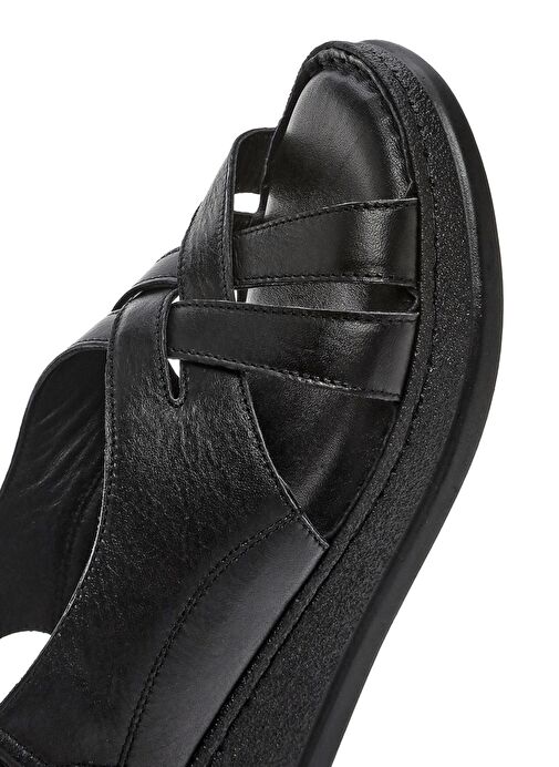 Kadın Siyah Kalın Tabanlı Deri Comfort Sandalet 25SFD321518 - Görsel 9