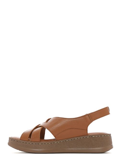 Kadın Taba Kalın Tabanlı Deri Comfort Sandalet 25SFD321518 - Görsel 3