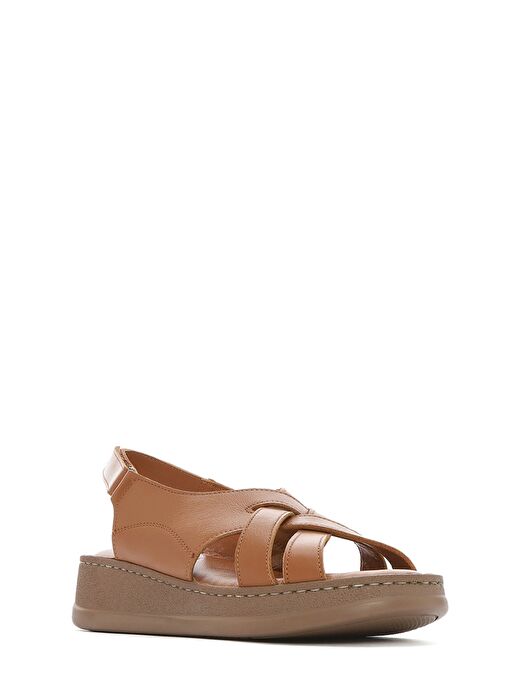 Kadın Taba Kalın Tabanlı Deri Comfort Sandalet 25SFD321518 - Görsel 7