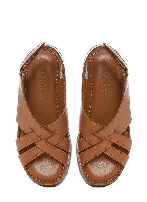 Kadın Taba Kalın Tabanlı Deri Comfort Sandalet 25SFD321518 - Görsel 8