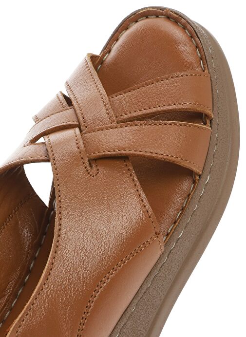 Kadın Taba Kalın Tabanlı Deri Comfort Sandalet 25SFD321518 - Görsel 9