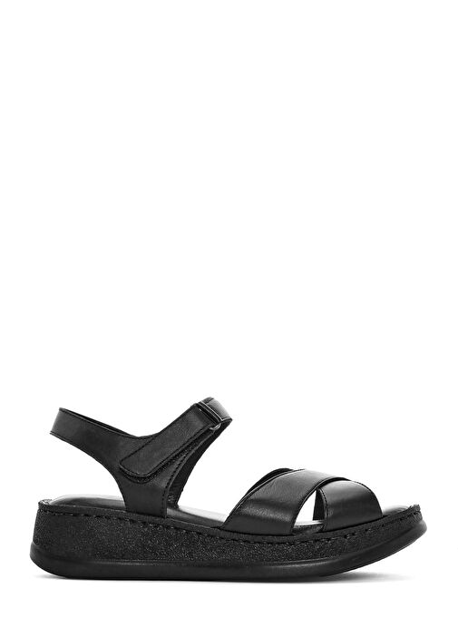 Kadın Siyah Kalın Tabanlı Deri Comfort Sandalet 25SFD321618 - Görsel 2