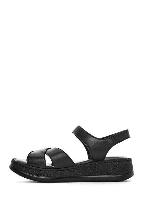 Kadın Siyah Kalın Tabanlı Deri Comfort Sandalet 25SFD321618 - Görsel 3