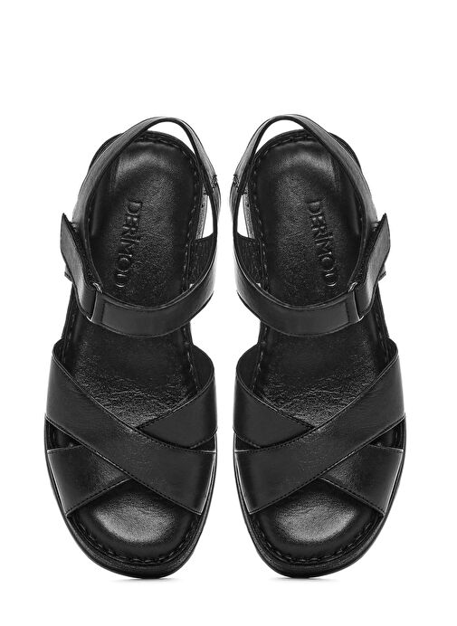 Kadın Siyah Kalın Tabanlı Deri Comfort Sandalet 25SFD321618 - Görsel 8