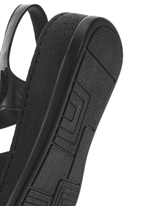 Kadın Siyah Kalın Tabanlı Deri Comfort Sandalet 25SFD321618 - Görsel 9