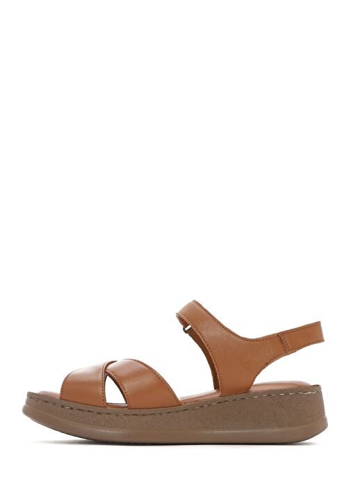 Kadın Taba Kalın Tabanlı Deri Comfort Sandalet 25SFD321618 - Görsel 3