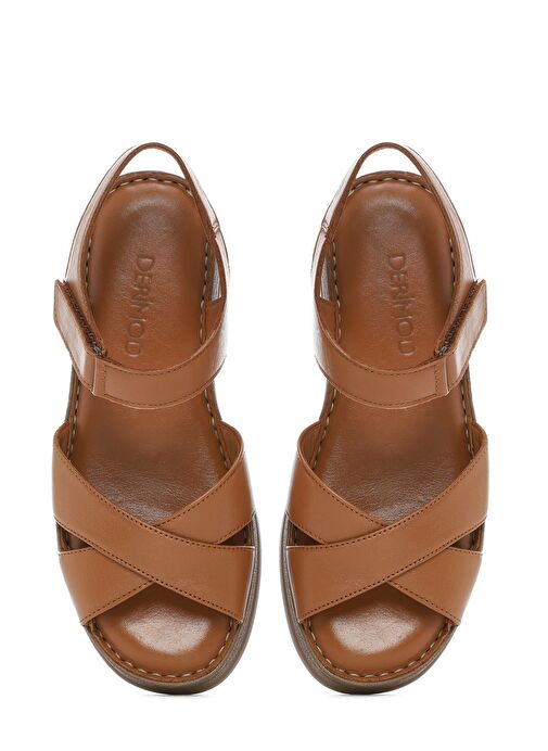 Kadın Taba Kalın Tabanlı Deri Comfort Sandalet 25SFD321618 - Görsel 8