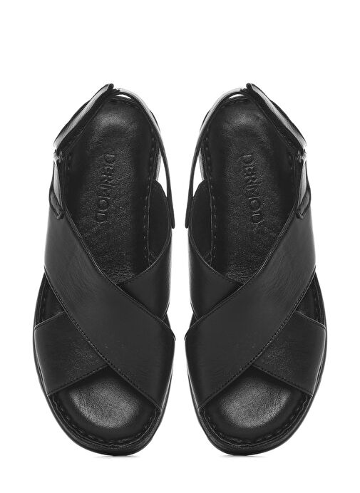 Kadın Siyah Bantlı Kalın Tabanlı Deri Comfort Sandalet 25SFD321718 - Görsel 8