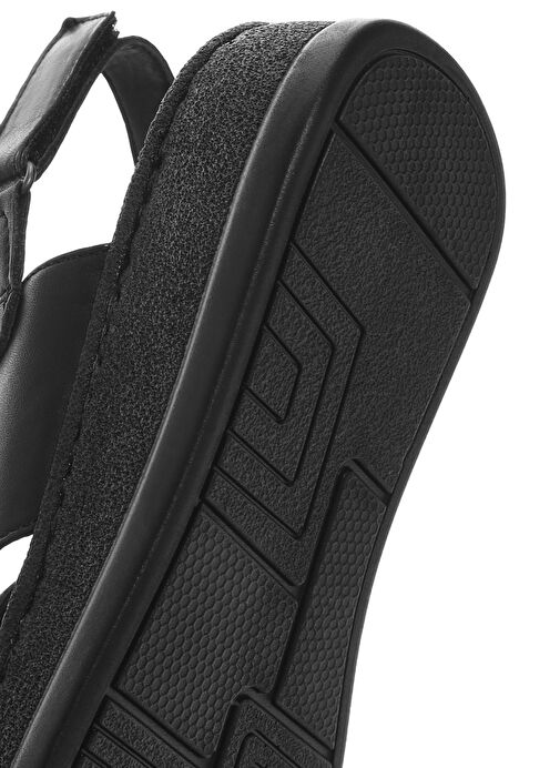 Kadın Siyah Bantlı Kalın Tabanlı Deri Comfort Sandalet 25SFD321718 - Görsel 9