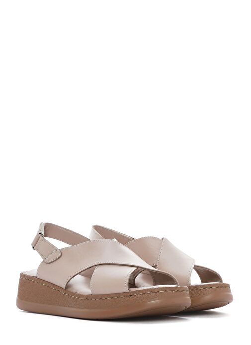Derimod Derimod Kadın Vizon Bantlı Kalın Tabanlı Deri Comfort Sandalet 25SFD321718 Sandalet & Terlik | Boyner Vizon - 4. görsel
