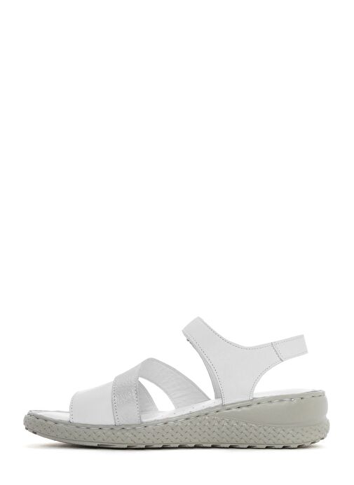 Kadın Beyaz Bantlı Deri Comfort Sandalet 25SFD321814 - Görsel 3