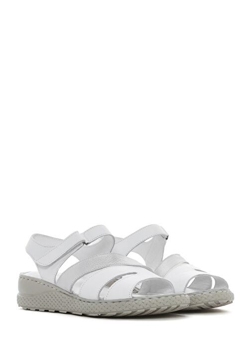 Kadın Beyaz Bantlı Deri Comfort Sandalet 25SFD321814 - Görsel 4