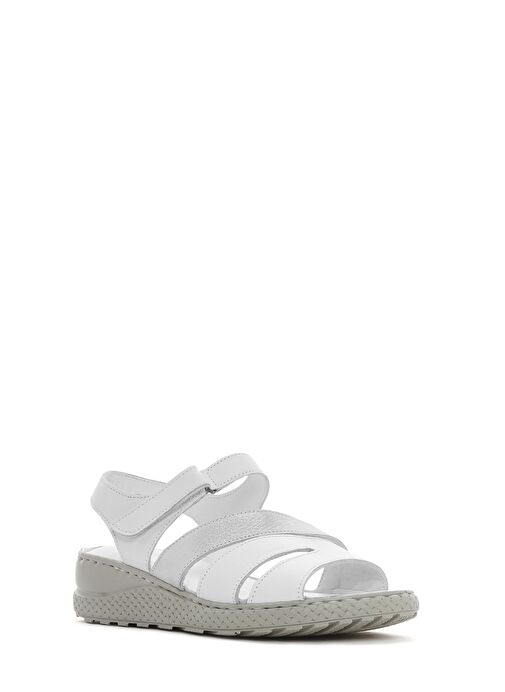 Kadın Beyaz Bantlı Deri Comfort Sandalet 25SFD321814 - Görsel 7