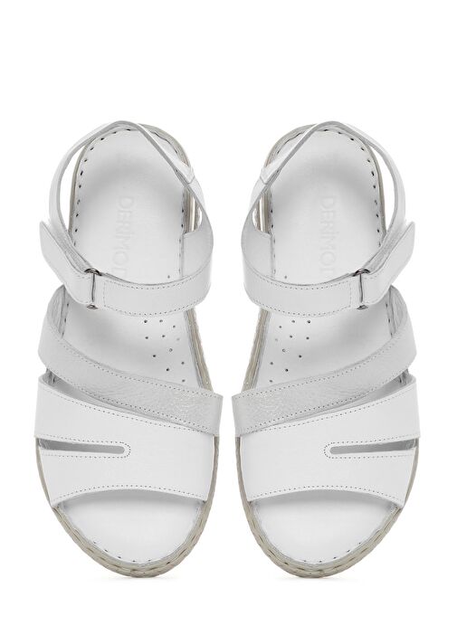 Kadın Beyaz Bantlı Deri Comfort Sandalet 25SFD321814 - Görsel 8