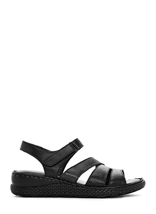 Kadın Siyah Bantlı Deri Comfort Sandalet 25SFD321814 - Görsel 2