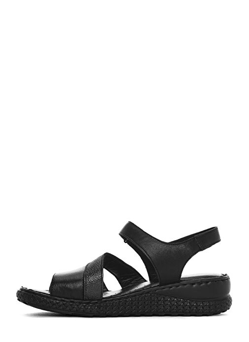 Kadın Siyah Bantlı Deri Comfort Sandalet 25SFD321814 - Görsel 3