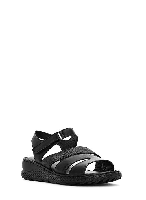 Kadın Siyah Bantlı Deri Comfort Sandalet 25SFD321814 - Görsel 7
