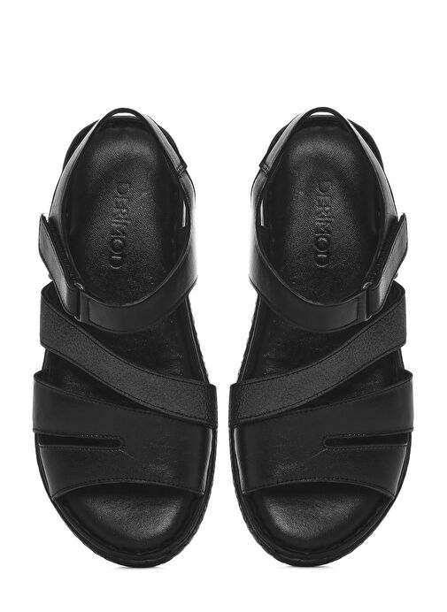 Kadın Siyah Bantlı Deri Comfort Sandalet 25SFD321814 - Görsel 8