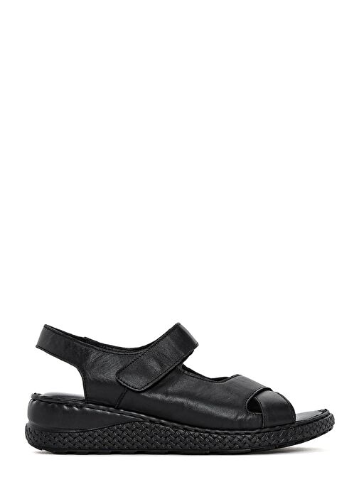 Kadın Siyah Bantlı Deri Comfort Sandalet 25SFD321918 - Görsel 2