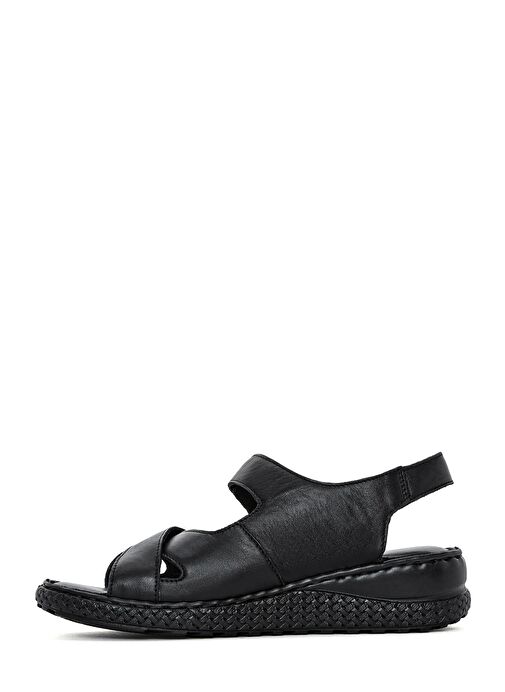 Kadın Siyah Bantlı Deri Comfort Sandalet 25SFD321918 - Görsel 3