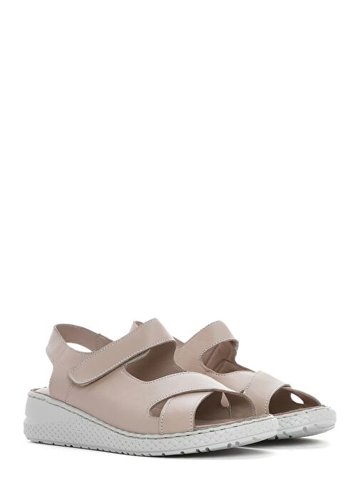 Kadın Vizon Bantlı Deri Comfort Sandalet 25SFD321918 - Görsel 4
