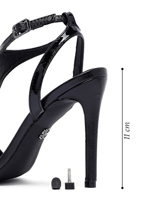 Kadın Siyah Bilekten Tokalı Yüksek İnce Topuklu Sandalet 25SFD443018 - Görsel 3