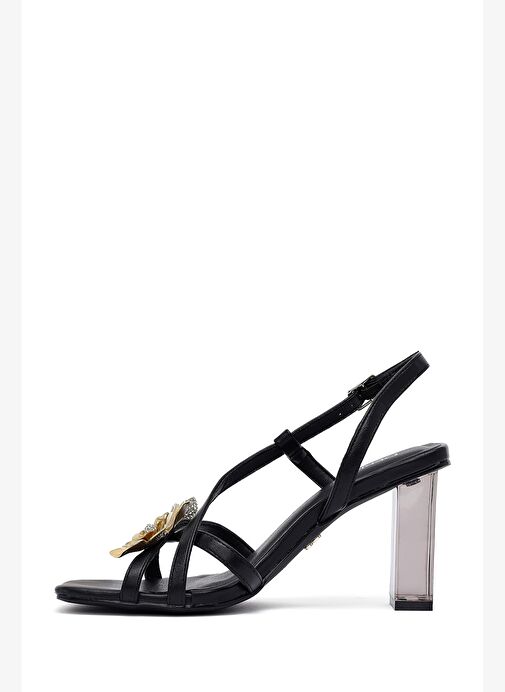 Kadın Siyah Tokalı Şeffaf Kalın Topuklu Sandalet 25SFD442618 - Görsel 5