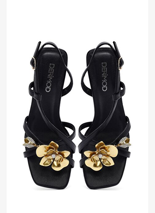 Kadın Siyah Tokalı Şeffaf Kalın Topuklu Sandalet 25SFD442618 - Görsel 9