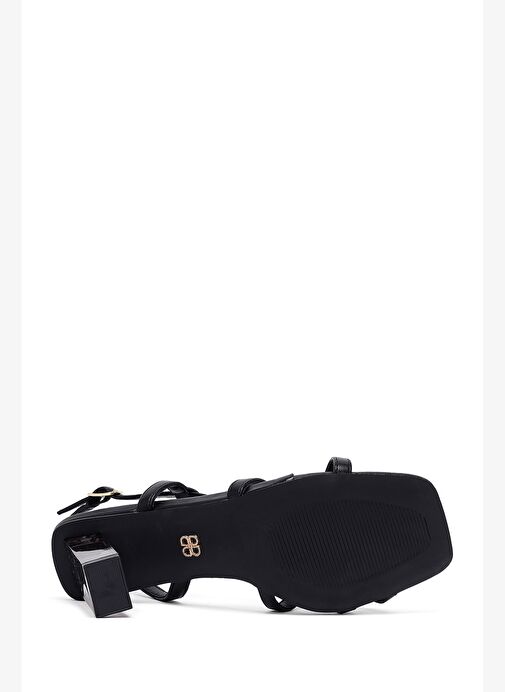 Kadın Siyah Tokalı Şeffaf Kalın Topuklu Sandalet 25SFD442618 - Görsel 6