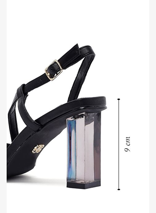 Kadın Siyah Tokalı Şeffaf Kalın Topuklu Sandalet 25SFD442618 - Görsel 3