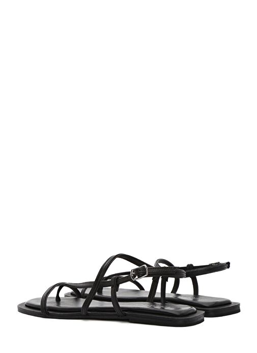 Kadın Siyah Parmak Arası Deri Sandalet 25SFD270118 - Görsel 6