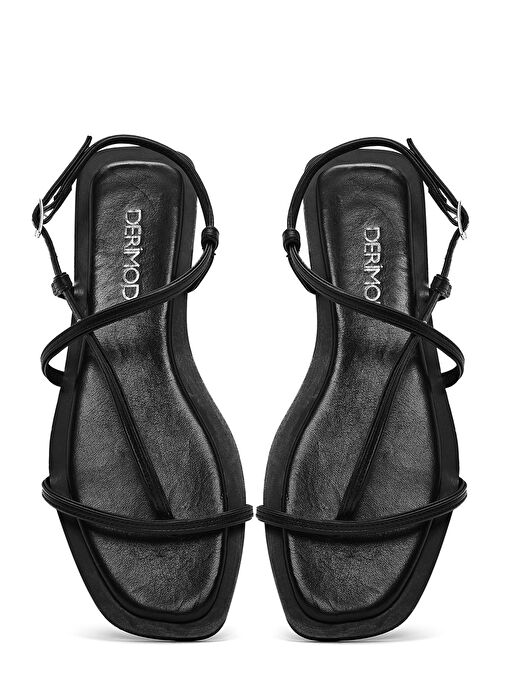 Kadın Siyah Parmak Arası Deri Sandalet 25SFD270118 - Görsel 8