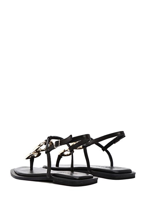 Kadın Siyah Arkadan Bağlamalı Parmak Arası Deri Sandalet 25SFD270218 - Görsel 6