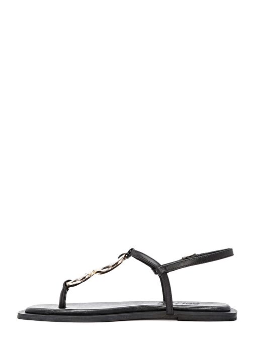 Kadın Siyah Arkadan Bağlamalı Parmak Arası Deri Sandalet 25SFD270218 - Görsel 3